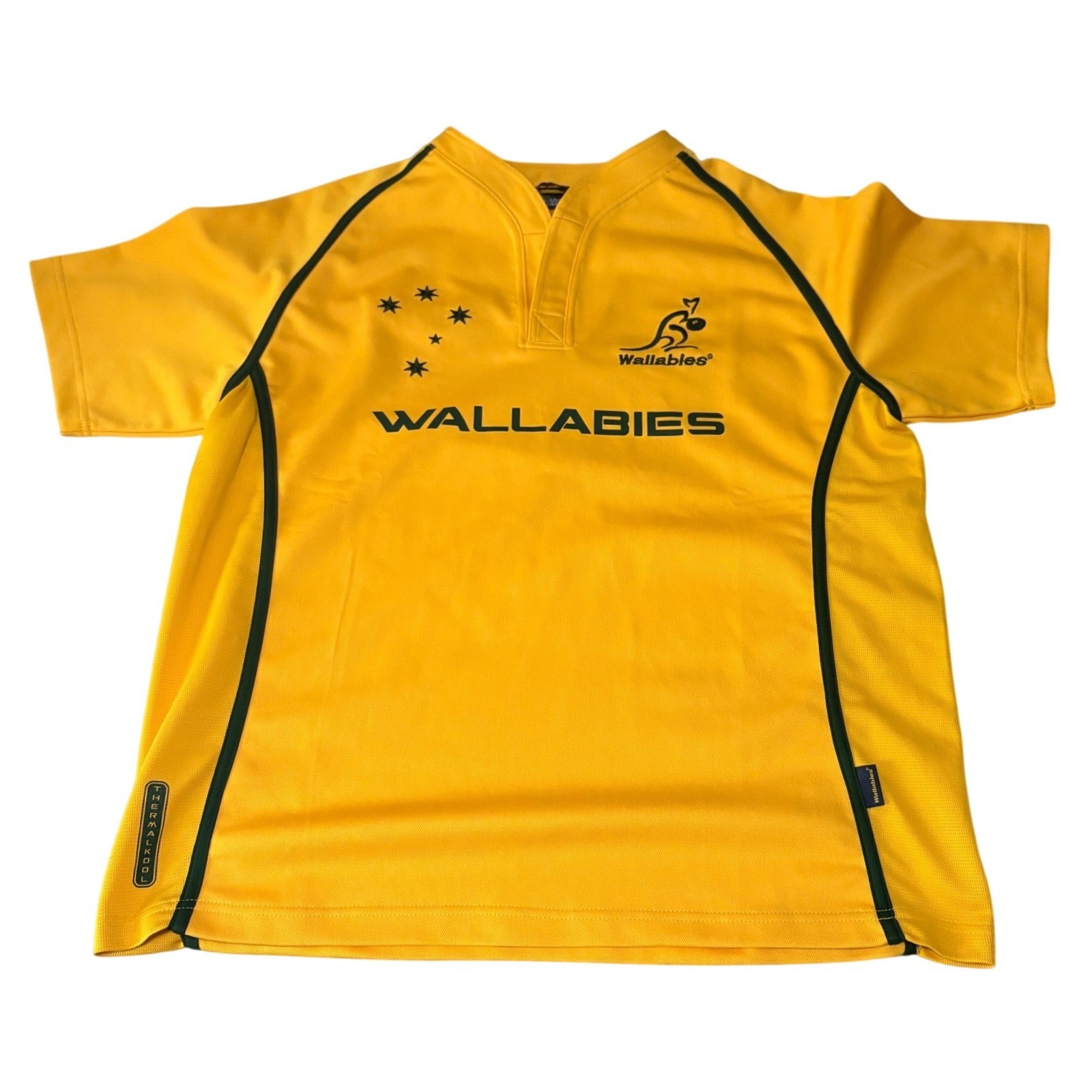 Vtg 2000 Australia Wallabies Rugby Jersey Xl Yellow Thermalkool Official Shirt